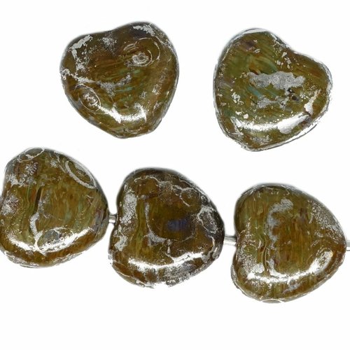 20 pièces lustre vert olive patine argent métallique perles de coeur de mariage saint valentin verre sku-618856