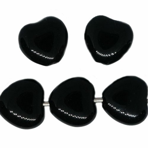 20pcs perles de coeur de mariage saint valentin noires opaques verre tchèque 08mm x sku-618858