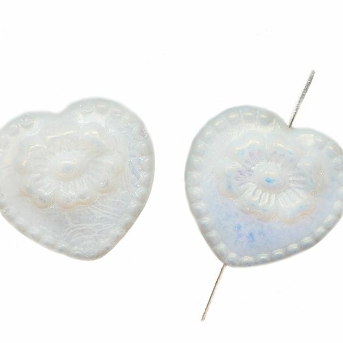 4 pièces opale blanc ab valentines coeur de mariage avec perles de rose verre tchèque 17mm x sku-618860