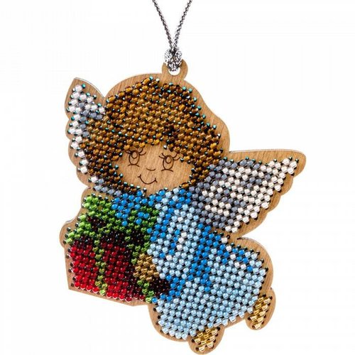 1 pc ange avec kit de bricolage perlé de graines de cadeau ornement d'arbre de noël sur toile en boi sku-687235