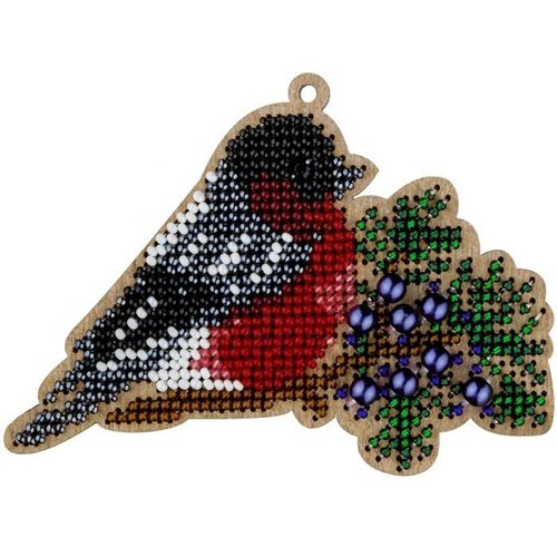 1 pc oiseau avec graines de baies kit de bricolage perlé ornement d'arbre de noël sur toile en bois  sku-687264