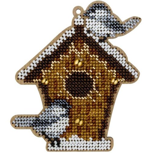Kit de bricolage perlé de graines de maison d'oiseau d'hiver 1pc ornement d'arbre de noël sur toile  sku-687268
