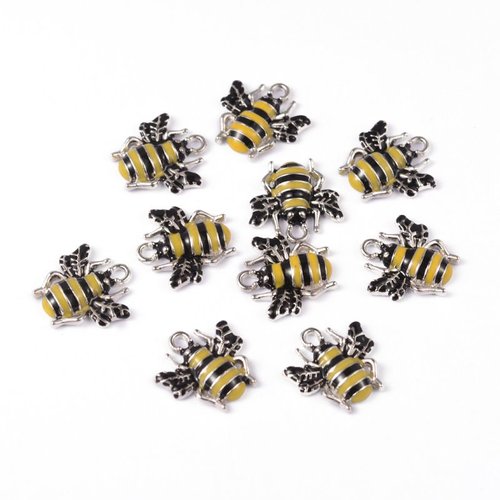 Pendentifs en émail en métal d'abeille de miel en argent 5 pièces breloques résultats fournitures de sku-689271