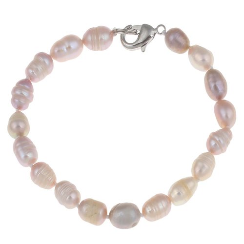 1pc purple white natural pearl 7-8mm bead bracelet oval baroque d'eau fraîche cultivé lobster clasp  sku-778990