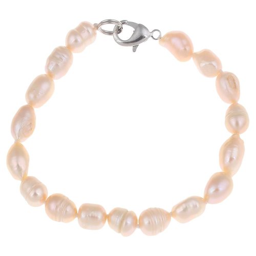 1pc rose blanche pearl natural 7-8mm bracelet bead oval baroque d'eau fraîche cultivé lobster clasp  sku-778991