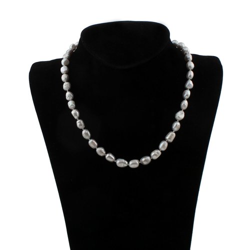 1pc silver grey natural pearl 10-14mm bead necklace oval baroque d'eau fraîche cultivé lobster clasp sku-778994