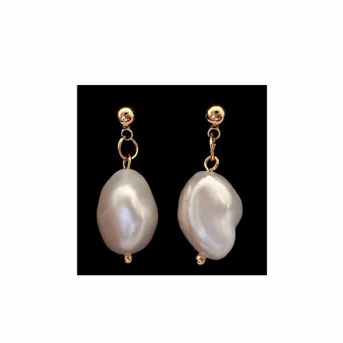 1set white gold natural pearl 925 sterling silver 10mm bead earrings oval baroque d'eau fraîche cult sku-779000
