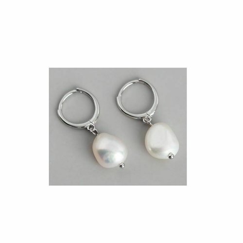 1set blanc silver natural pearl 925 sterling platinum plaqué 10mm bead earrings oval baroque d'eau f sku-779002