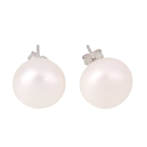 1set white silver natural pearl 925 sterling 11mm half dome stud earrings perle d'eau fraîche cultiv sku-779003