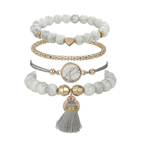 1 ensemble 4 pièces bracelet de perles de rocaille multicouche en or gris blanc cordon élastique mau sku-757467