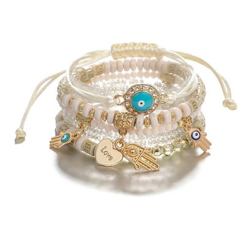 1 ensemble 6 pièces bracelet de perles de rocaille multicouche en or blanc cordon élastique mauvais  sku-752831