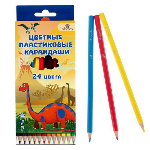 Attomex crayons multicolores 24 couleurs dino world 2b plastique hexagonal d = 2.65 mm boîte dessin  sku-278126