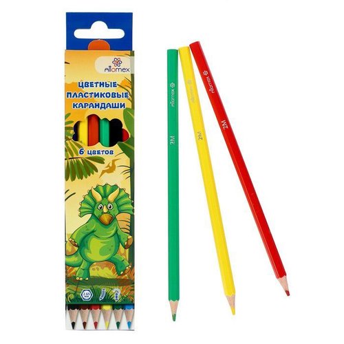 Attomex crayons multicolores 6 couleurs sac dino world 2b plastique hexagonal d = 2.65 mm boîte dess sku-278121