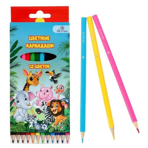 Attomex crayons multicolores 12 couleurs cadeau de noël zoo b hexagonal d = 2.65 mm boîte dessin pei sku-278331