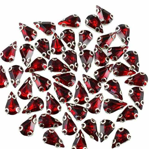 48pcs ruby rouge teardrop cousez sur des pierres w graws cristal de verre pétale couture broderie pe sku-518511