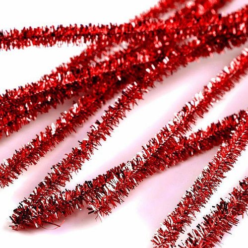10pc 1 rouge fraise floue chenille de fil de colle avec lurex 6mm longueur 30 cm floristique de ruba sku-50665