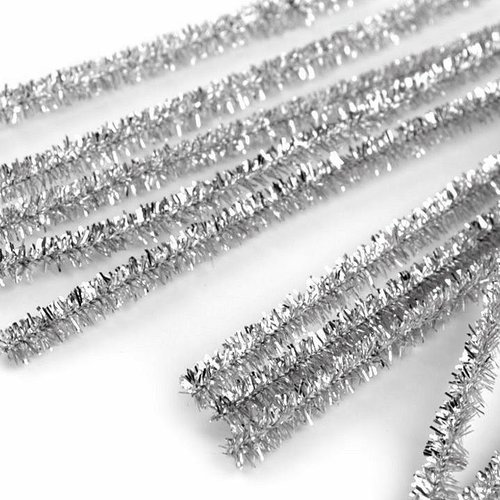 10pc argent floue chenille de fil de colle avec lurex 6mm longueur 30cm floristique de rubans de fil sku-60580