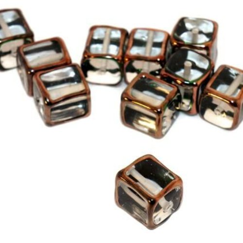 2 pc transparent bronze lampwork à la main carré cube perles tchèque verre 13mm x sku-541105