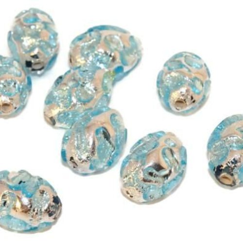 2 pc 925 sterling argent bleu lampwork à la main original authentique ovale perles tchèque verre 12m sku-541110
