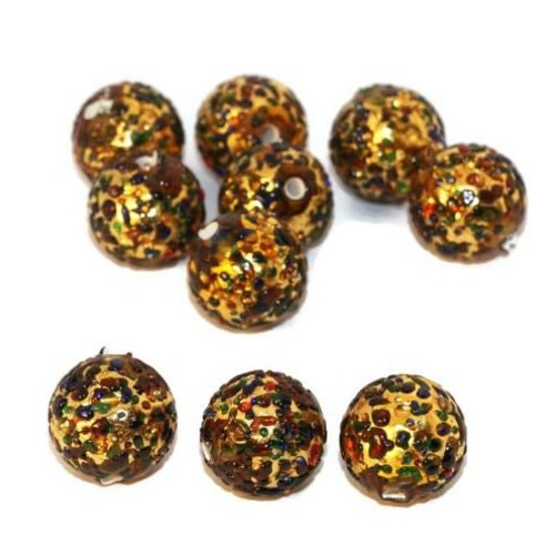 2 pc or 24 k multicolore lampwork à la main original authentique artisan perles rondes tchèque verre sku-541149