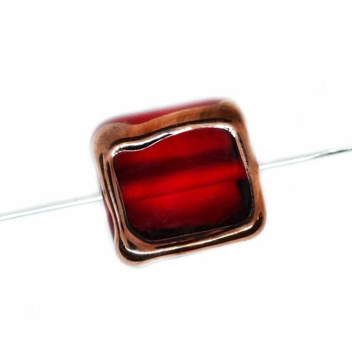 2 pc cristal rouge bronze lampwork tchèque bohème à la main original authentique artisan perles carr sku-541717