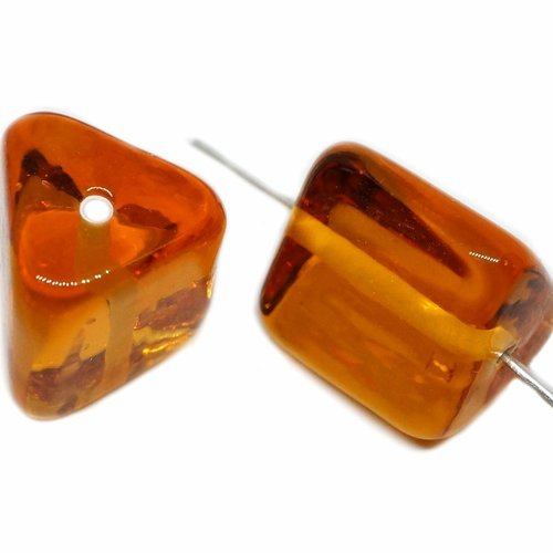 2 pc cristal jaune lampwork tchèque bohème à la main original authentique artisan perles triangle tu sku-541730