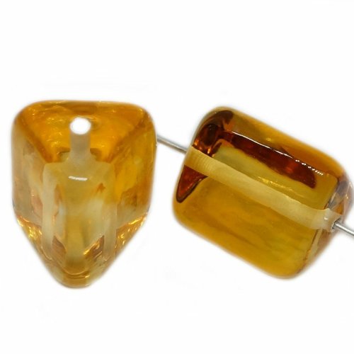2 pc cristal jaune clair lampwork tchèque bohème à la main original authentique artisan perles trian sku-541731