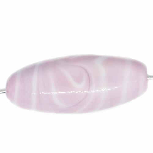 2 pc opaque rose blanc lampwork tchèque bohème à la main original authentique artisan perles ovale t sku-541326