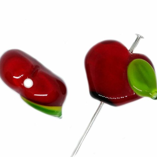 1 pc rouge vert pomme lampwork tchèque bohème à la main original authentique artisan fruits perles v sku-541869
