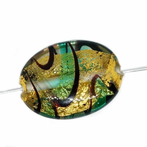1 pc cristal or 24 k vert noir lampwork tchèque bohème à la main original authentique artisan ovale  sku-541884