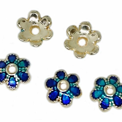 4 pièces or saphir bleu vert casquette fleur émail métal cloisonné perles entretoise vintage art per sku-529154