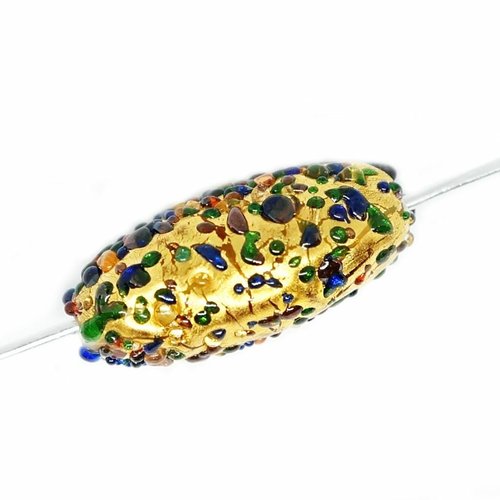 2 pc or 24 k multicolore lampwork à la main original authentique artisan perles ovale tube tchèque v sku-541150