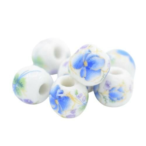 10pc blanc bleu vert violet tambour rond en céramique porcelaine boho perles émaillées rondes en 10m sku-689010