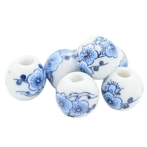 10pc blanc bleu tambour rond en céramique porcelaine boho perles émaillées rondes en 10mm sku-689009