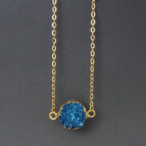 1pc blue crystal gold druzy collier pendant charme gemstone freeform ice quartz agate de pierre préc sku-854418