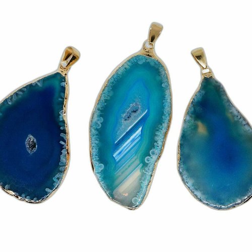 1pc pendentif en or cristal bleu breloque pierre gemme forme libre glace quartz agate pierres précie sku-854413