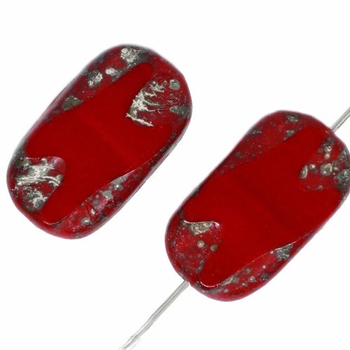 4 pièces coupe de table picasso rouge argent patine antique perles rectangles focales verre tchèque  sku-618639