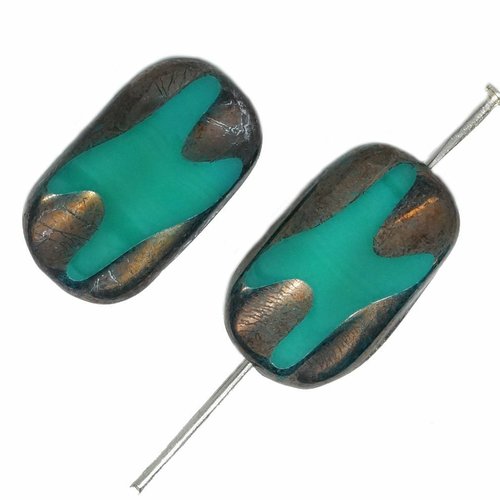 4 pièces coupe de table turquoise bronze patine perles rectangles focales verre tchèque 16mm x 08mm sku-618581