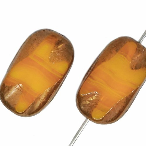 4 pièces coupe de table ambre jaune orange opale bronze patine perles rectangles focales verre tchèq sku-618583