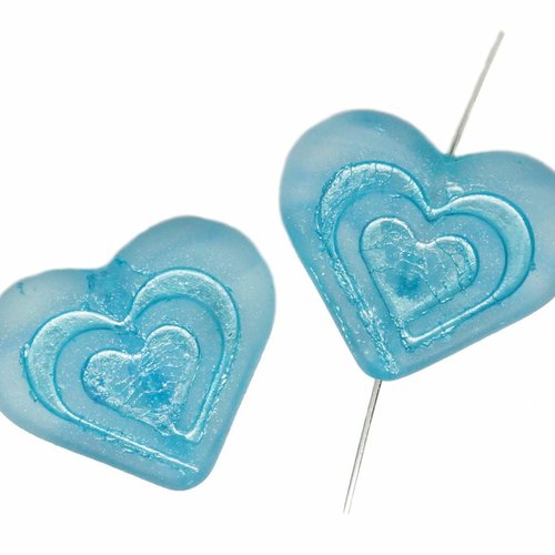 4pcs mat bleu métallisé patine saint valentin coeur de mariage en perles de verre tchèque 14mm x 16m sku-618892