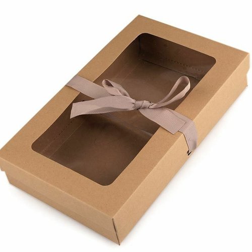 5pc brun naturel de pliage de boîte de papier avec la fenêtre et le ruban boîtes sacs-cadeaux décora sku-99555