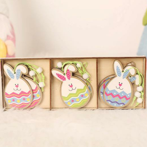 3pcs mix easter bunny egg decorations suspendues en bois wreath craft décor maison party diy chips e sku-923040
