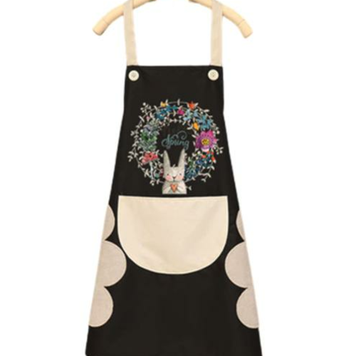 1pc black easter spring bunny polyester apron avec serviettes de poche cuisson dessin diy artisanat  sku-923091