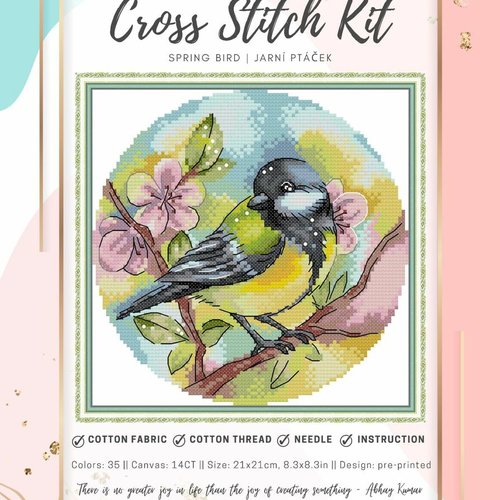 1pc spring bird kit de broderie au point de croix facile design pré-imprimé kraftika fils moulinés s sku-927715