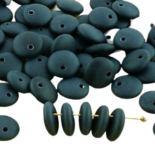 40pcs mat opaque noir de jais grande lentille verre tchèque perles rondes plates un trou d'halloween sku-35337
