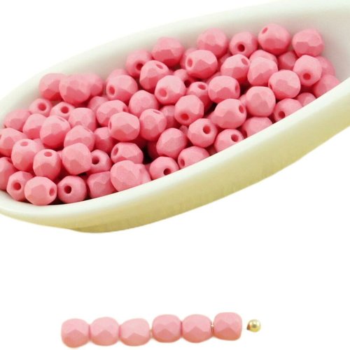 100pcs rose valentine de soie mat ronde à facettes feu poli verre tchèque perles petit écarteur 3mm sku-31842
