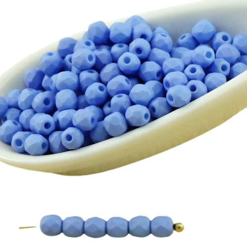 100pcs saphir bleu en soie matte ronde à facettes feu poli verre tchèque perles de petit écarteur 3m sku-31844