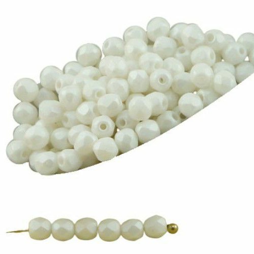 100pcs blanc soie mat ronde à facettes feu poli verre tchèque perles de petit écarteur 3mm sku-31853