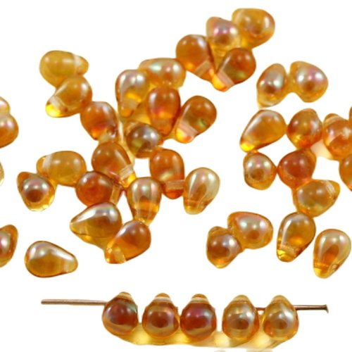 40pcs cristal jaune orange abricot lustre verre tchèque petite larme perles de 4 mm x 6 sku-31016