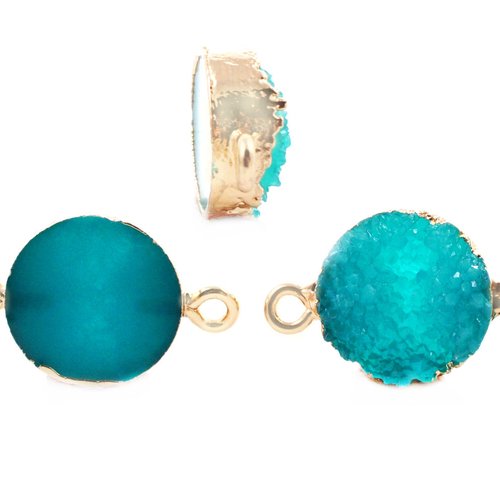 2pcs foncé bleu turquoise druzy pierre précieuse imitation de résine connecteurs plaqués or bracelet sku-41441